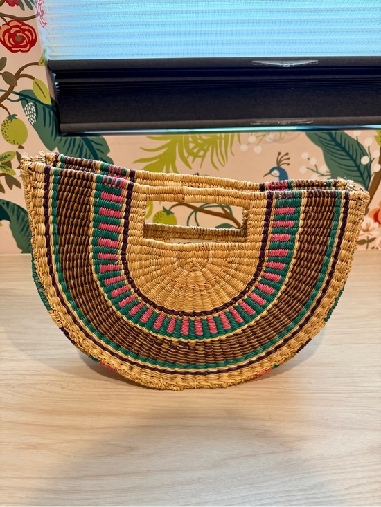 Nena & Co. Handbags - Nena & Co. Woven Half-Moon Bag in Natural, Green & Pink